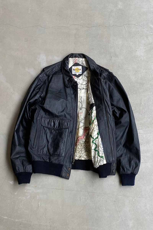 90'S BACK EMBROIDERY A-2 FLIGHT LEATHER JACKET / BLACK [SIZE: L USED]