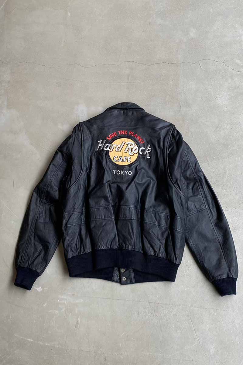 90'S BACK EMBROIDERY A-2 FLIGHT LEATHER JACKET / BLACK [SIZE: L USED]