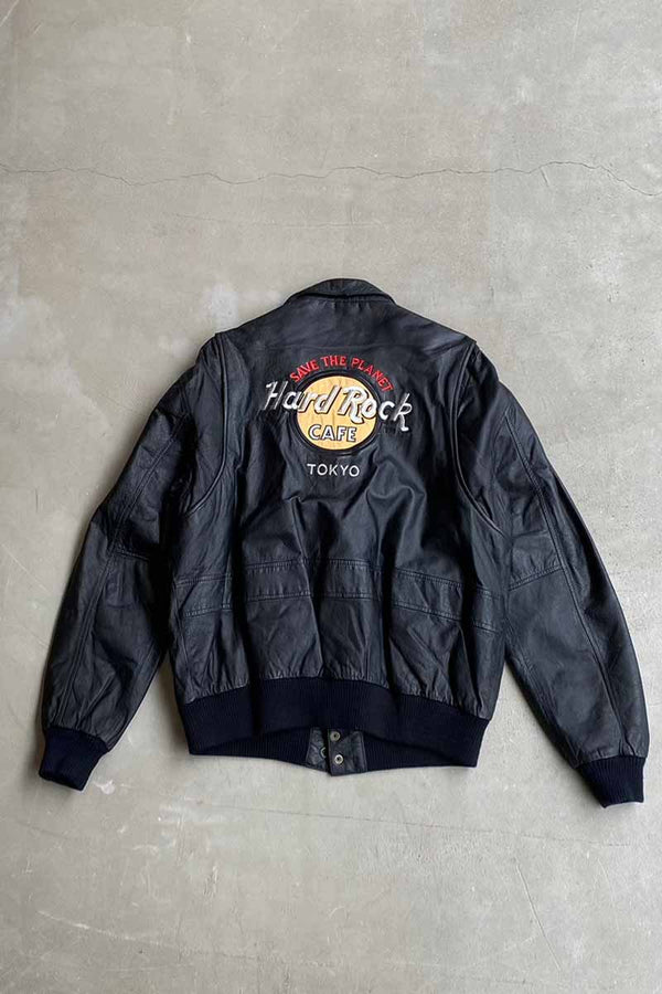 90'S BACK EMBROIDERY A-2 FLIGHT LEATHER JACKET / BLACK [SIZE: L USED]