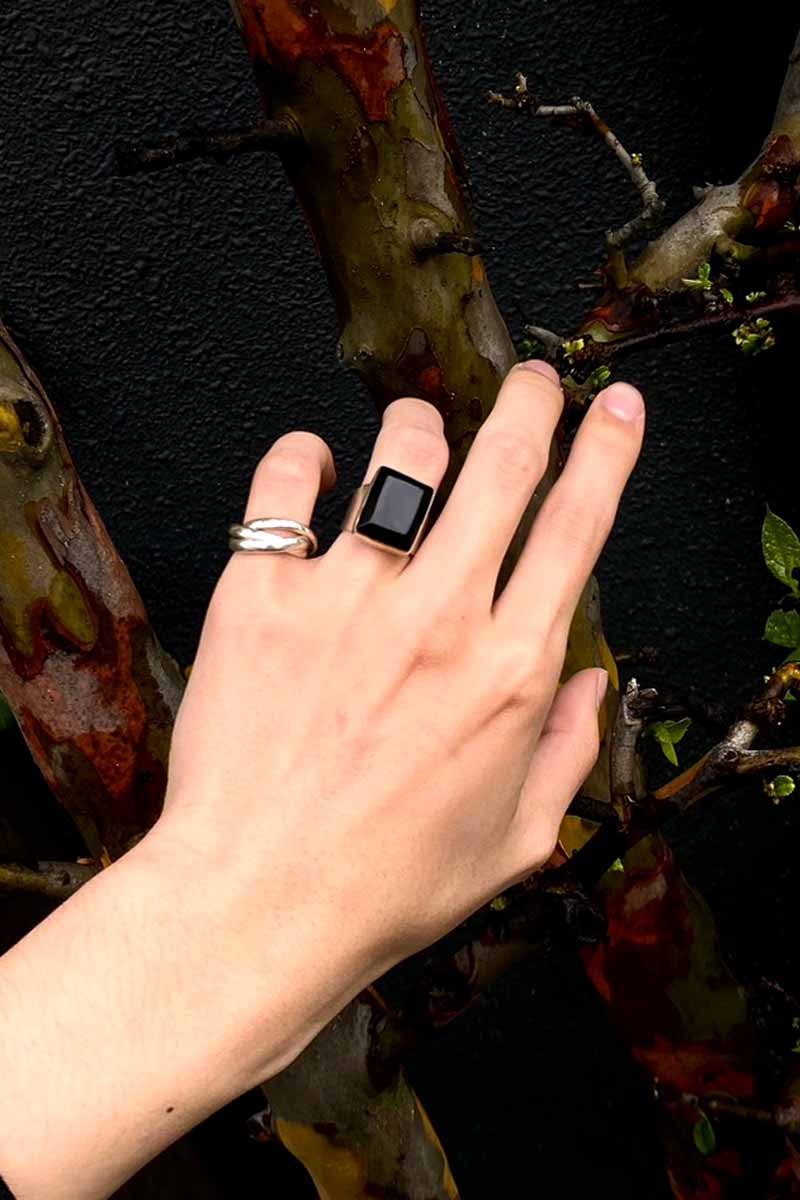 MADE IN MEXICO 925 SILVER RING W/ONYX [SIZE: 11.5号 USED]