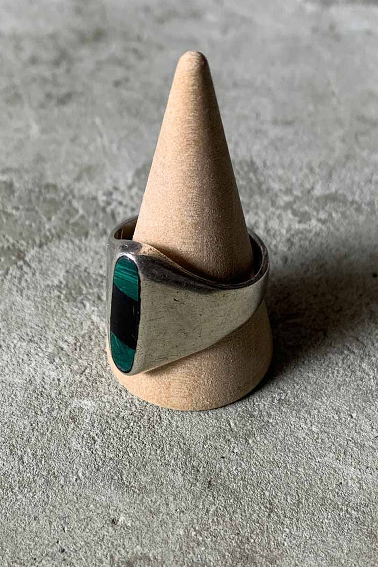 MADE IN MEXICO 925 SILVER RING W/ONYX & MALACHITE [SIZE: 21号相当 USED]