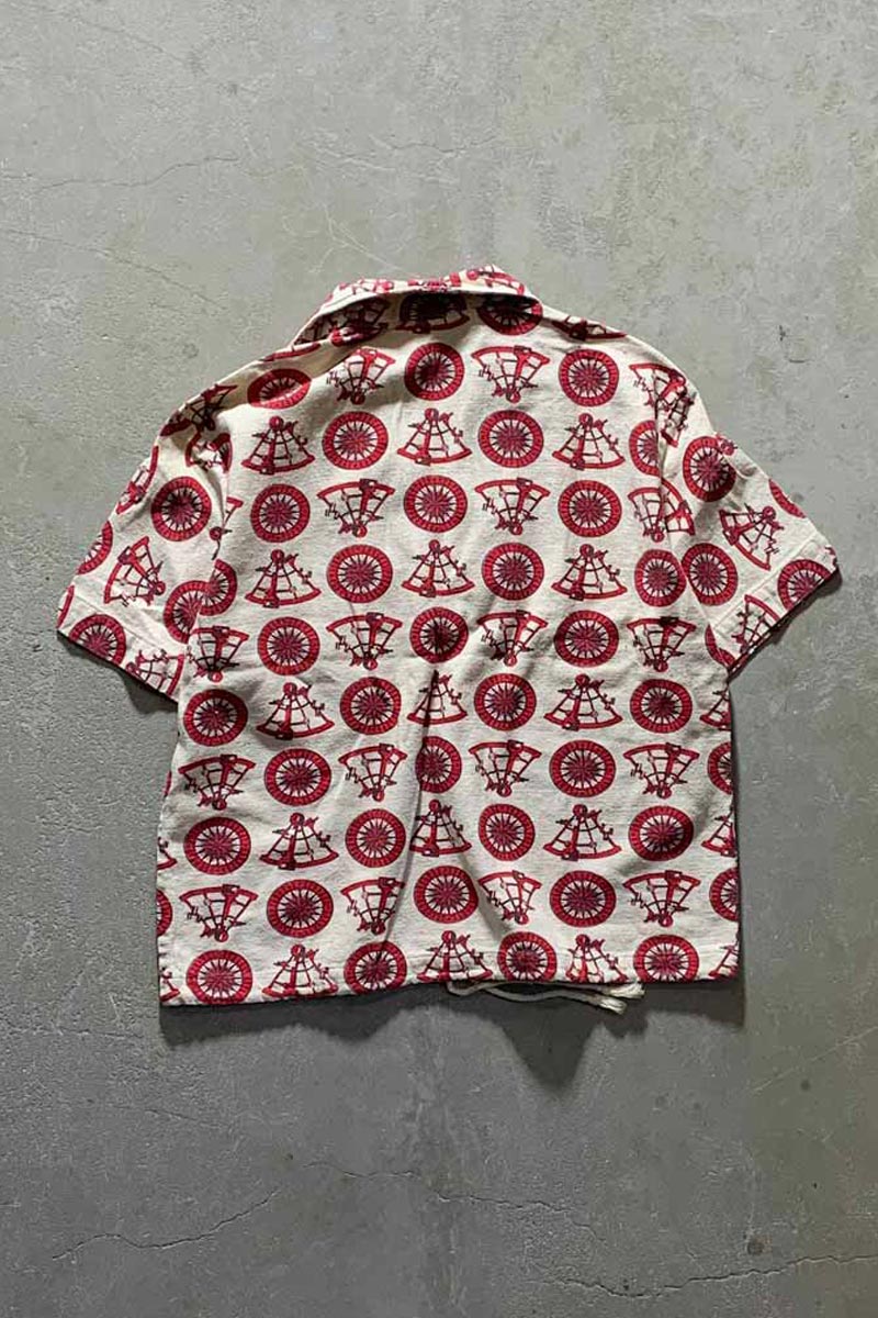 60-70'S V-NECK DESIGN S/S POLO SHIRT/ BEIGE [SIZE:M USED]
