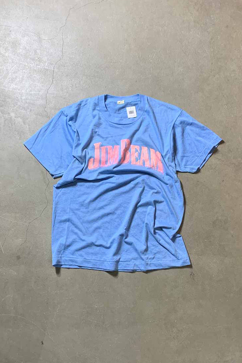 MADE IN USA 80'S S/S JIM BEAM PRINT ADVERTISING T-SHIRT / SKY BLUE [SIZE: L USED]