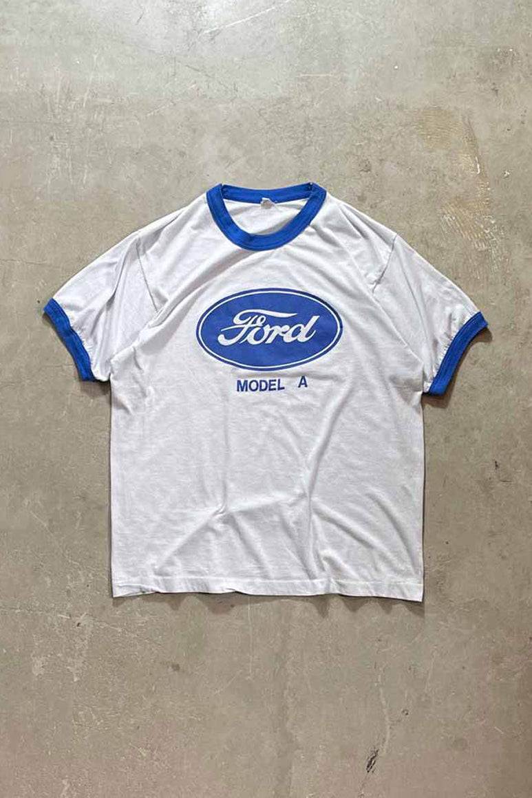 MADE IN USA 80'S FORD RINGER T-SHIRT / BLUE [SIZE: XL USED]