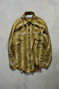MADE IN USA 70'S L/S OMBRE CHECK WESTERN SHIRT / MUSTARD [SIZE: XL USED]