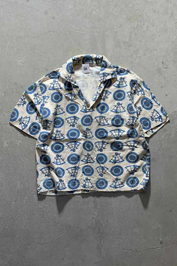 60-70'S V-NECK DESIGN S/S POLO SHIRT/ BEIGE [SIZE:M USED]