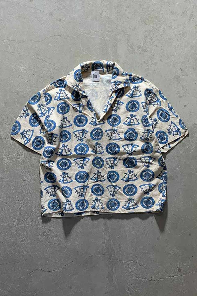 60-70'S V-NECK DESIGN S/S POLO SHIRT/ BEIGE  [SIZE:M USED]