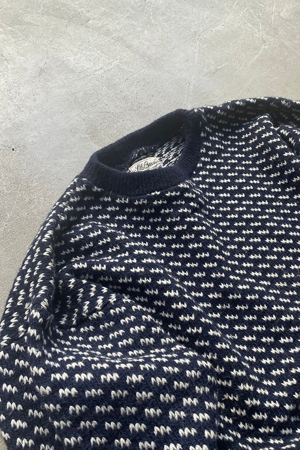 MADE IN NORWAY 70'S BIRDS EYE SWEATER / NAVY	[SIZE: L USED]