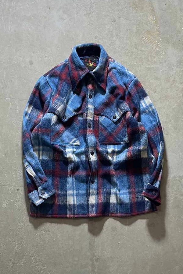 70-80s C.P.O. FLANNEL L/S SHIRT / BLUE [SIZE: M USED]
