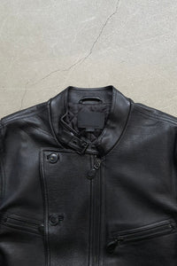 MOTORCYCLE LEATHER JACKET / BLACK [SIZE: M USED]