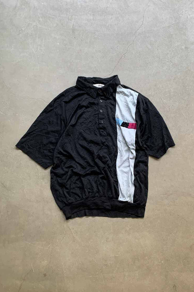 90'S S/S DESIGN JERSEY POLO SHIRT / BLACK [SIZE: 2XL USED]