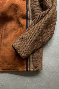 MADE IN USA 60'S SUEDE LEATHER/WOOL SWICHING ZIP JACKET / BROWN [SIZE: 42 USED]