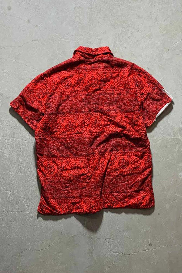 60s-70s Pattern Short-Sleeve Beach Shirt / Red [SIZE: M USED]