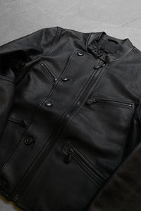 MOTORCYCLE LEATHER JACKET / BLACK [SIZE: M USED]