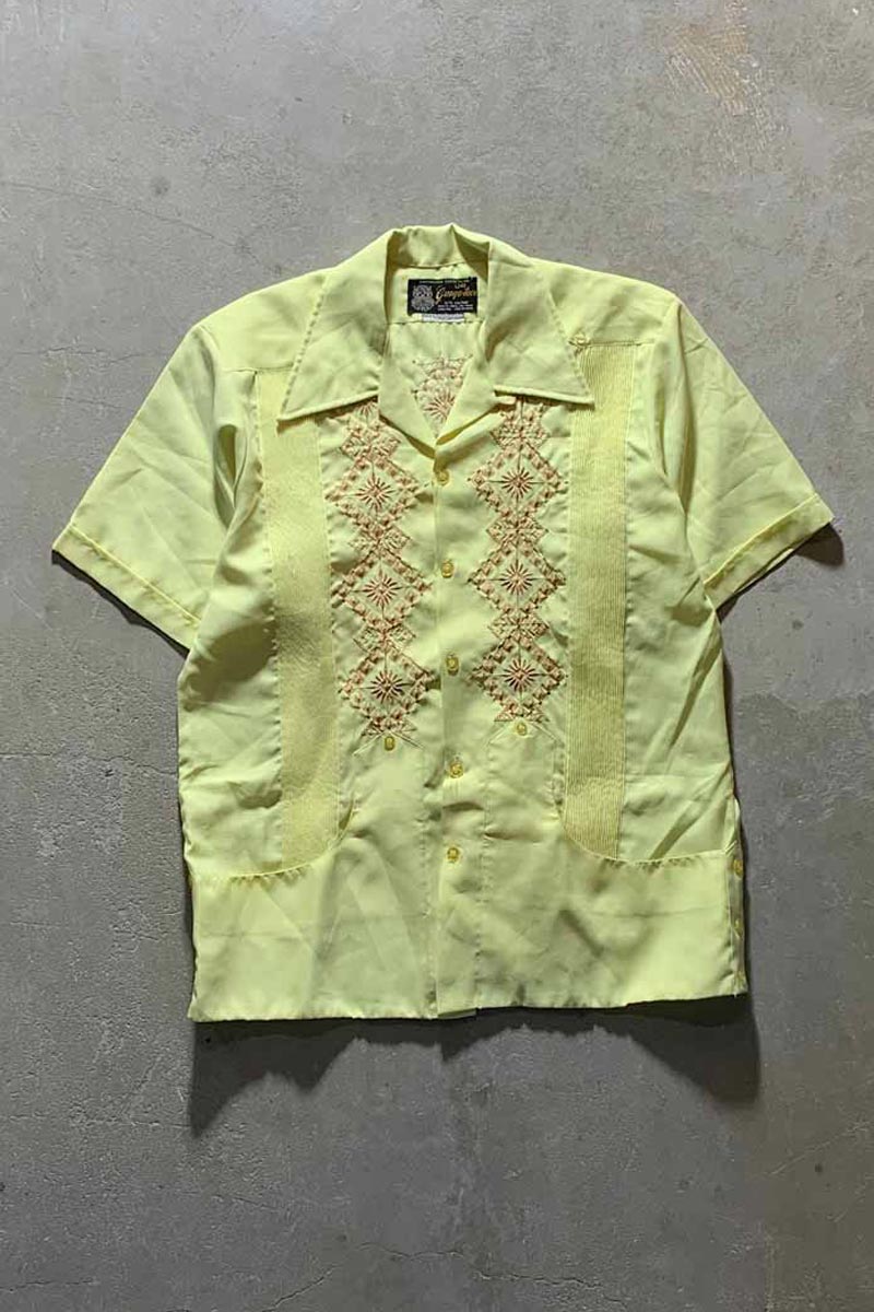 70'S OPEN COLLAR S/S CUBA SHIRT/ YELLOW  [SIZE:L USED]