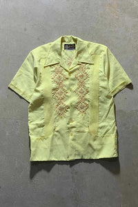 70'S OPEN COLLAR S/S CUBA SHIRT/ YELLOW  [SIZE:L USED]