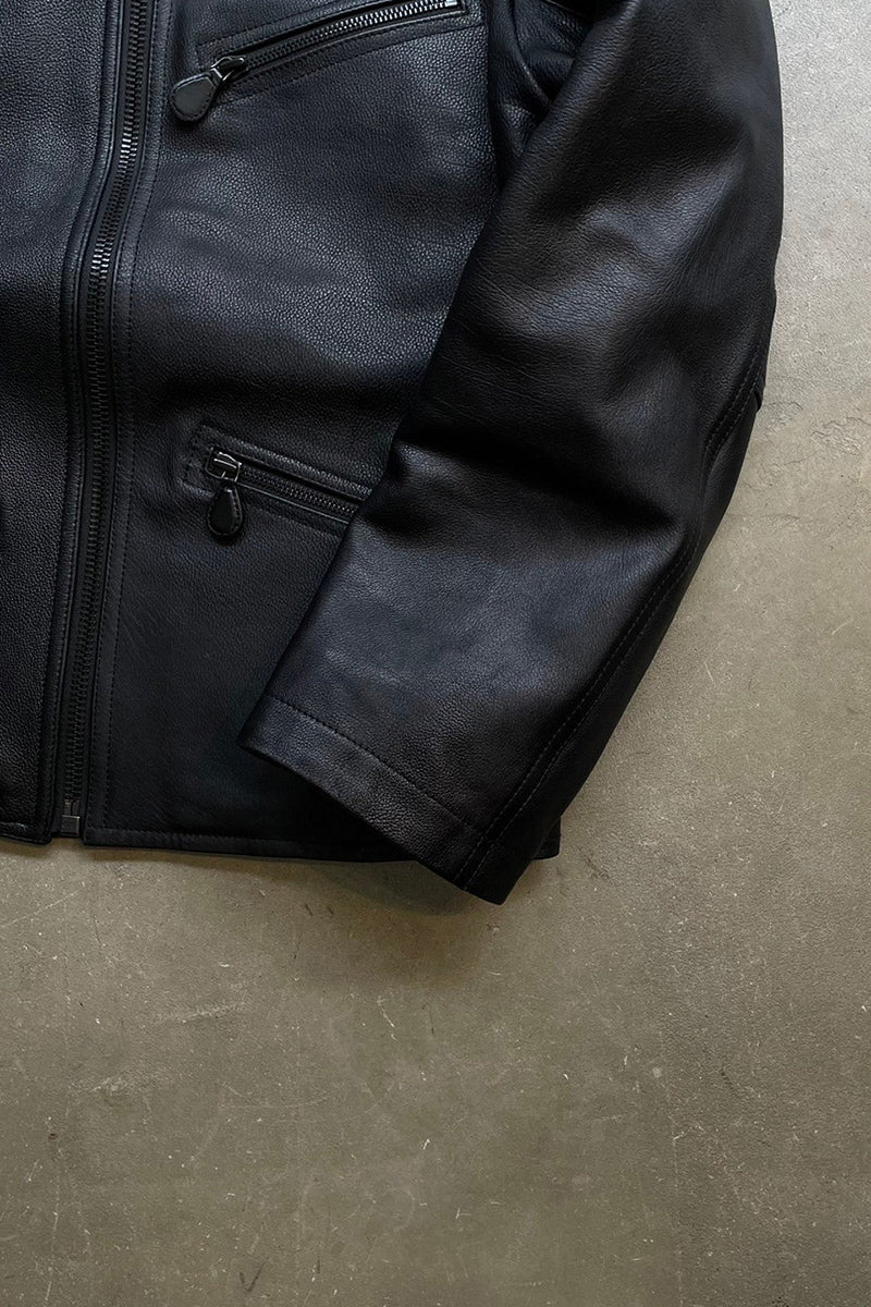 MOTORCYCLE LEATHER JACKET / BLACK [SIZE: M USED]