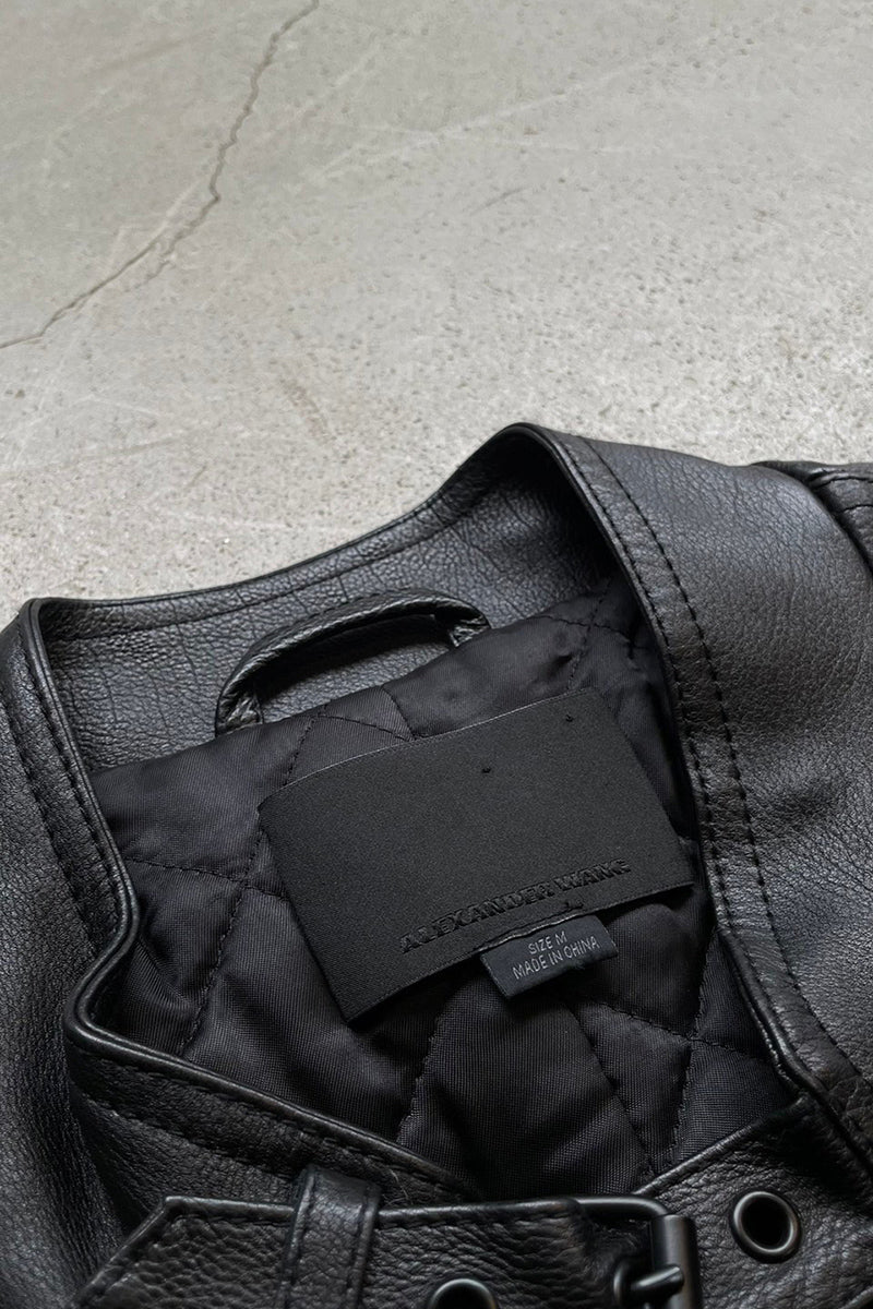 MOTORCYCLE LEATHER JACKET / BLACK [SIZE: M USED]