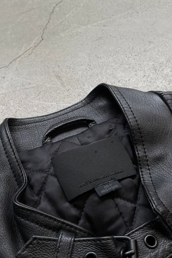 MOTORCYCLE LEATHER JACKET / BLACK [SIZE: M USED]