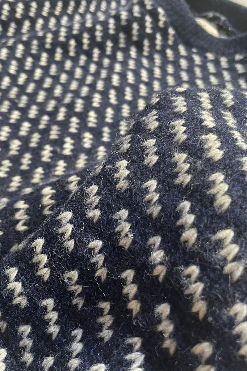 MADE IN NORWAY 70'S BIRDS EYE SWEATER / NAVY	[SIZE: L USED]