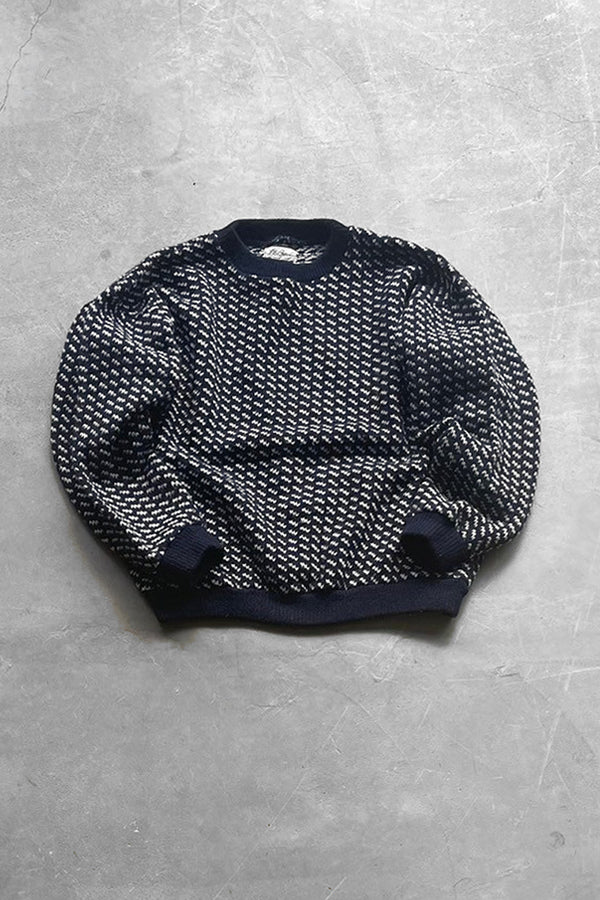 MADE IN NORWAY 70'S BIRDS EYE SWEATER / NAVY	[SIZE: L USED]