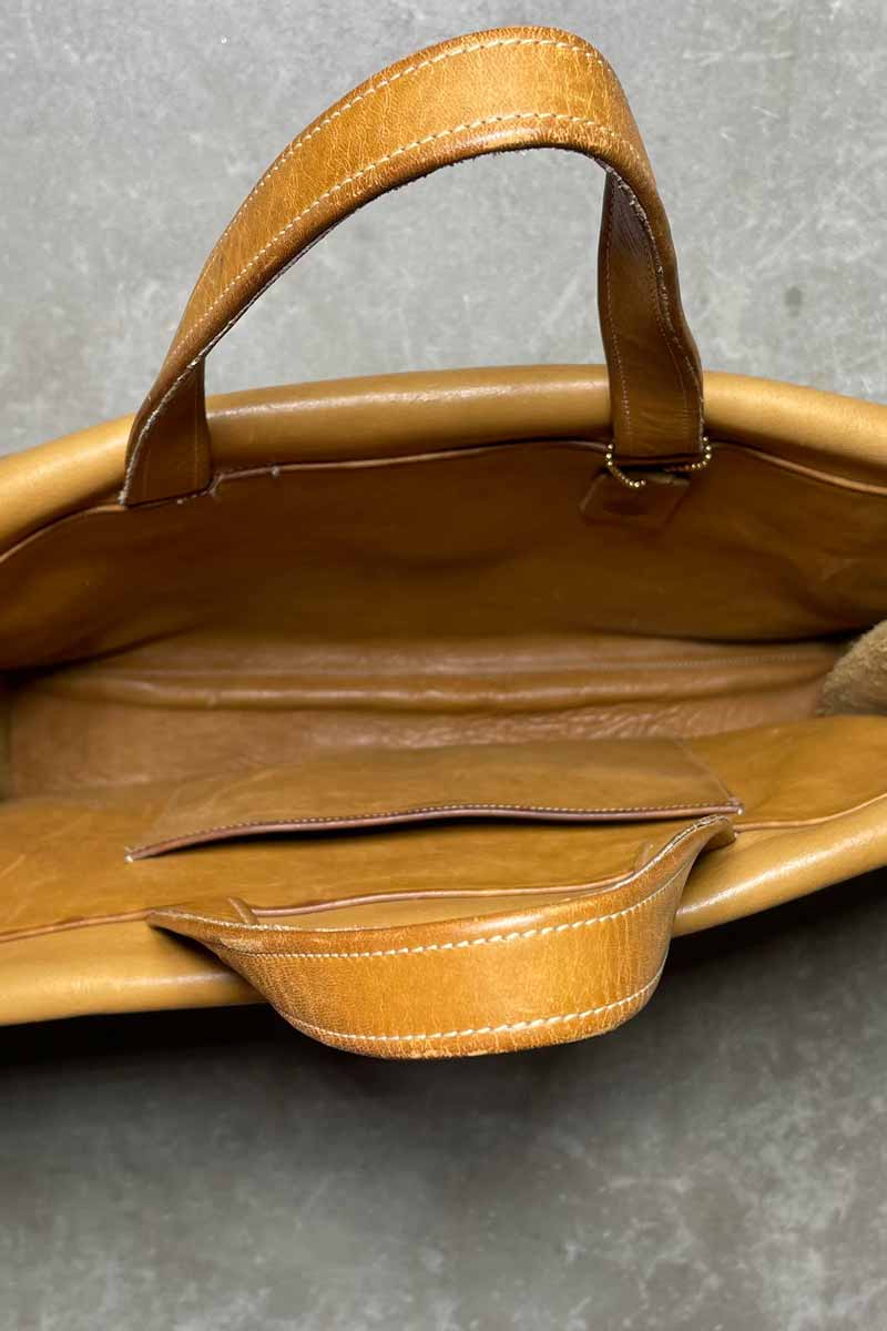 80s-90s LEATHER MEDIUM HANDBAG / BEIGE [SIZE: ONE SIZE USED]