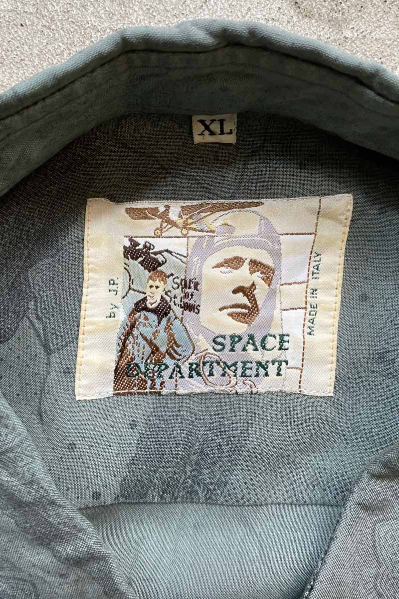 MADE IN ITALY 90'S S/S POCKET DESIGN PATTERN RAYON SHIRT / KHAKI [SIZE: XL USED]