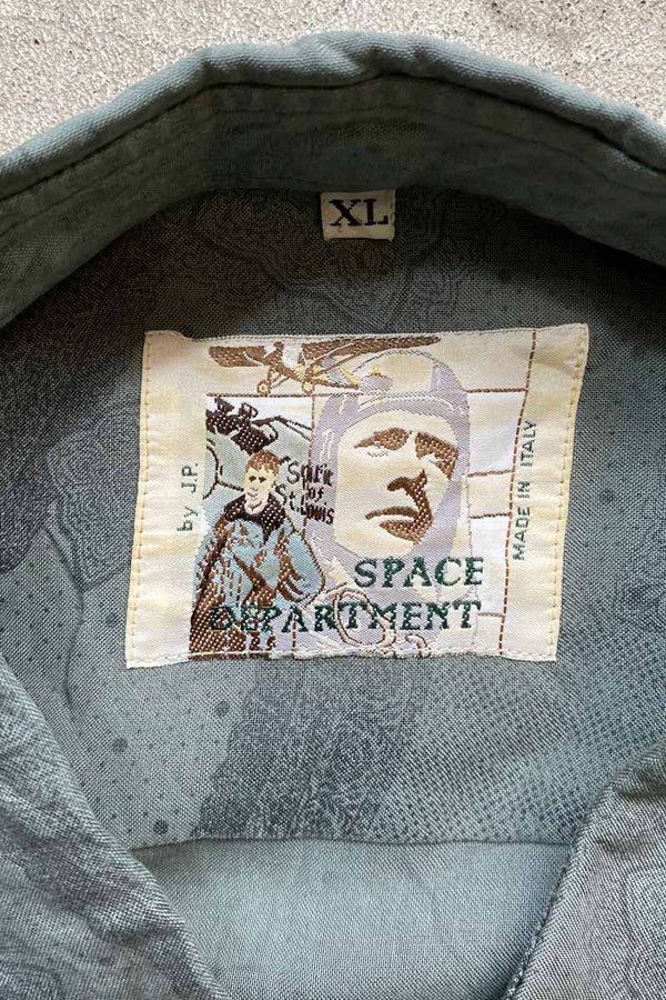 MADE IN ITALY 90'S S/S POCKET DESIGN PATTERN RAYON SHIRT / KHAKI [SIZE: XL USED]