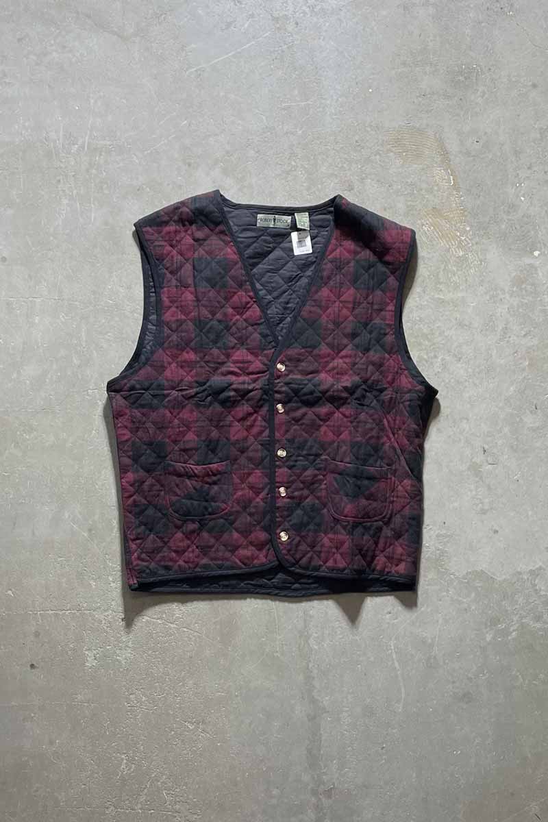 90'S COTTON QUILTING CHECK BUTTON VEST/ RED [SIZE:XL USED]