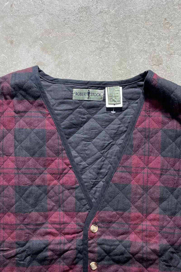 90'S COTTON QUILTING CHECK BUTTON VEST/ RED [SIZE:XL USED]