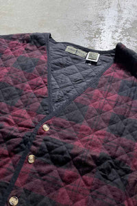 90'S COTTON QUILTING CHECK BUTTON VEST/ RED [SIZE:XL USED]
