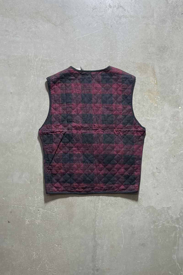 90'S COTTON QUILTING CHECK BUTTON VEST/ RED [SIZE:XL USED]