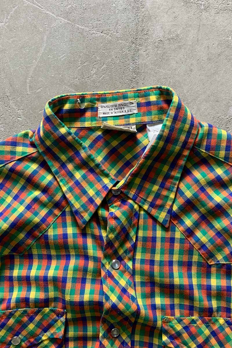 90'S S/S CHECK WESTERN SHIRT / MULTI [SIZE: M USED]
