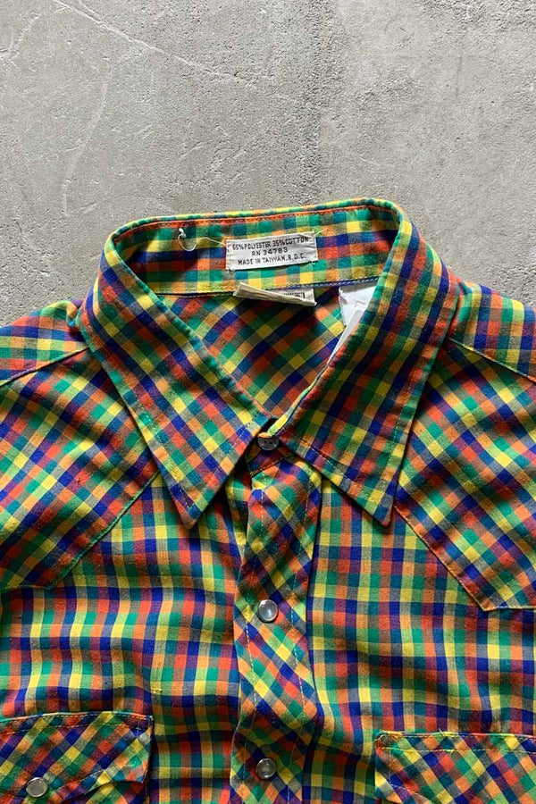 90'S S/S CHECK WESTERN SHIRT / MULTI [SIZE: M USED]