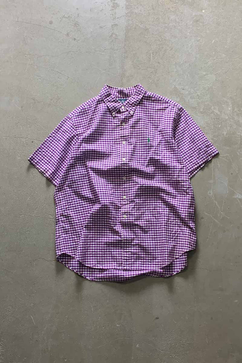 90'S S/S CHECK SHIRT / WHITE / PURPLE [SIZE: 2XL USED]