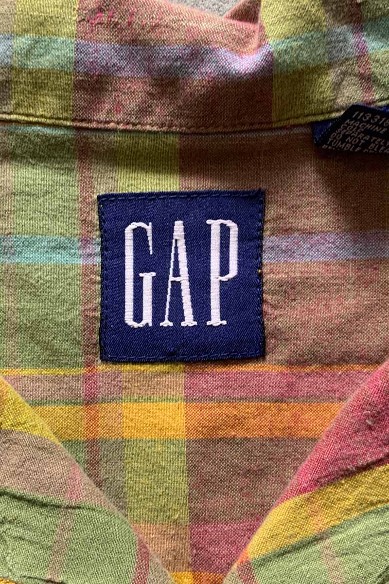 90'S S/S OPEN COLLAR CHECK SHIRT / MULTI [SIZE: L USED]