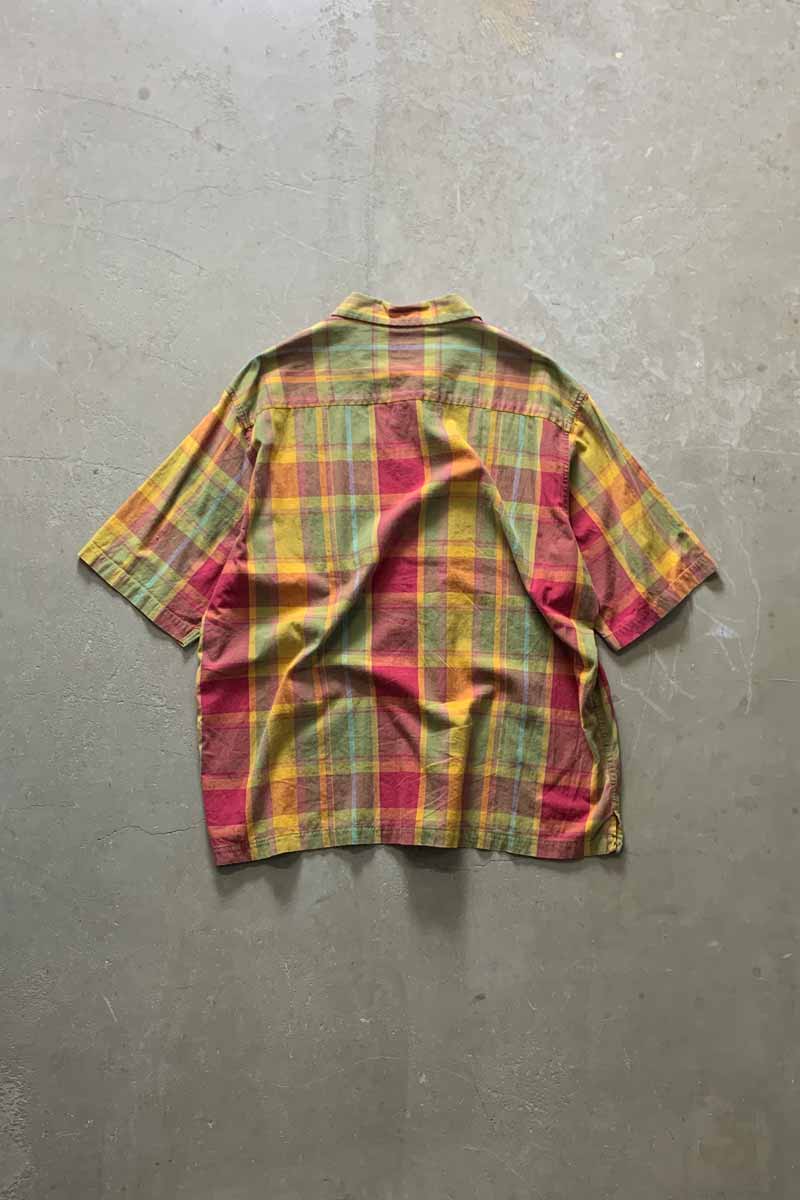 90'S S/S OPEN COLLAR CHECK SHIRT / MULTI [SIZE: L USED]
