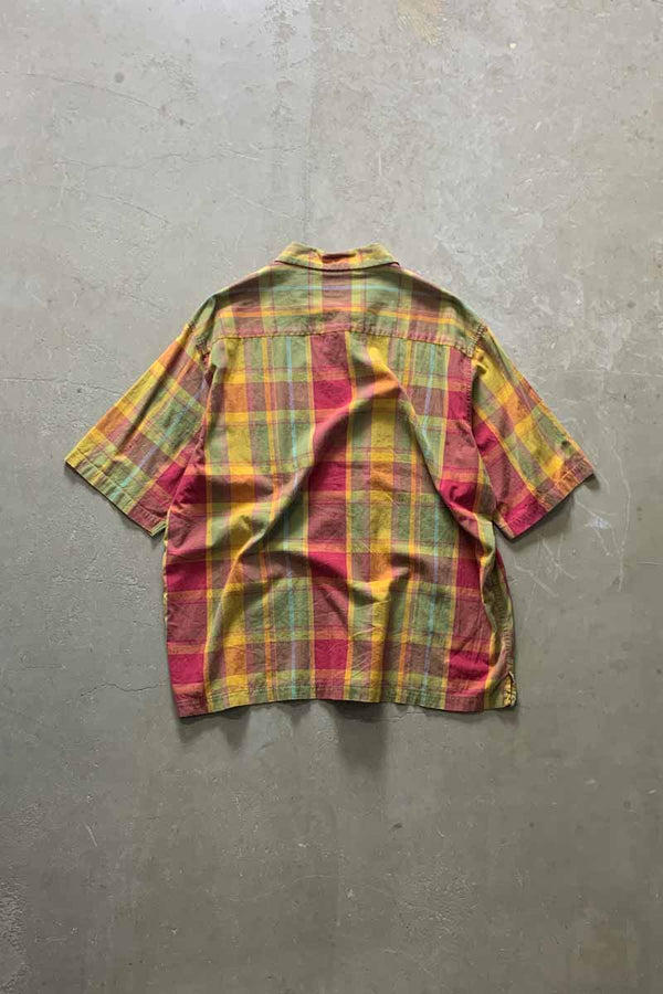 90'S S/S OPEN COLLAR CHECK SHIRT / MULTI [SIZE: L USED]