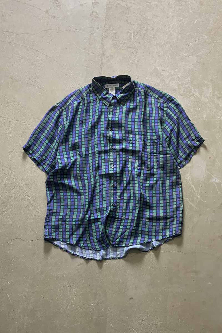 90'S S/S SILK CHECK SHIRT / NAVY [SIZE: M USED]