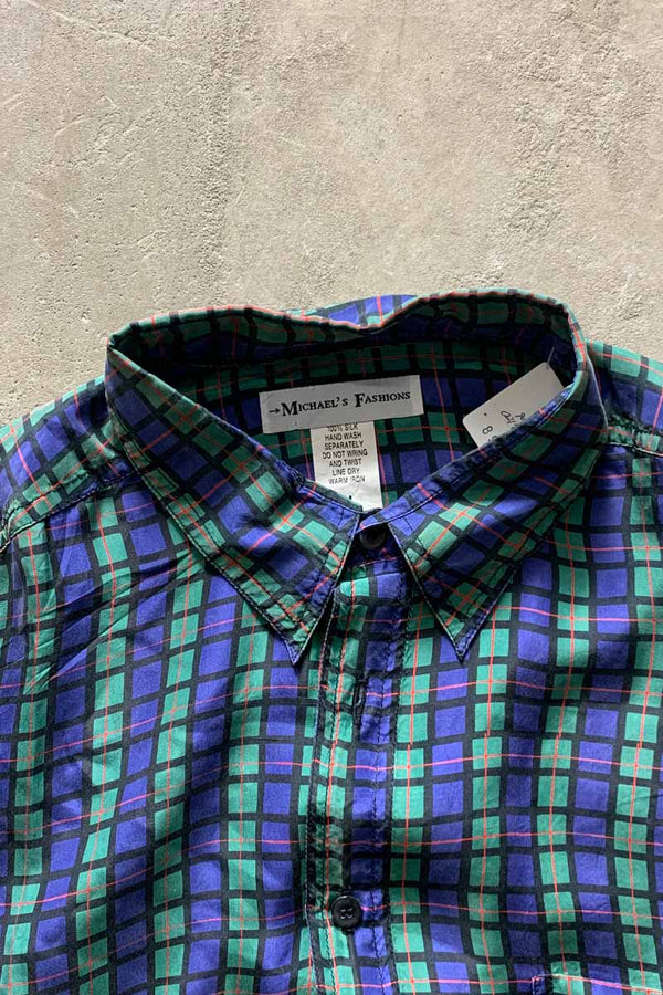 90'S S/S SILK CHECK SHIRT / NAVY [SIZE: M USED]