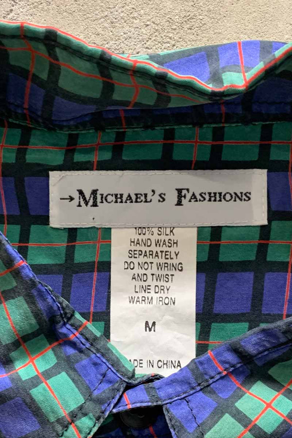 90'S S/S SILK CHECK SHIRT / NAVY [SIZE: M USED]