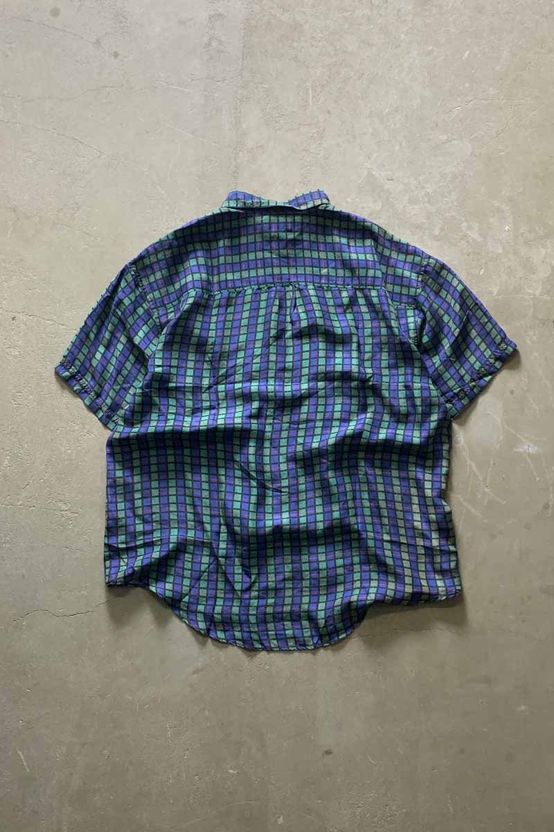 90'S S/S SILK CHECK SHIRT / NAVY [SIZE: M USED]