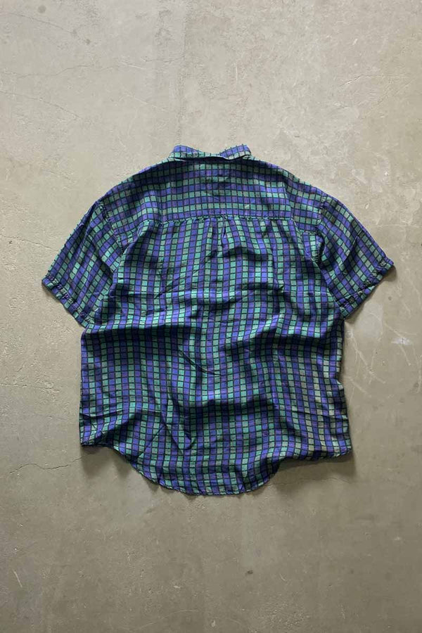 90'S S/S SILK CHECK SHIRT / NAVY [SIZE: M USED]