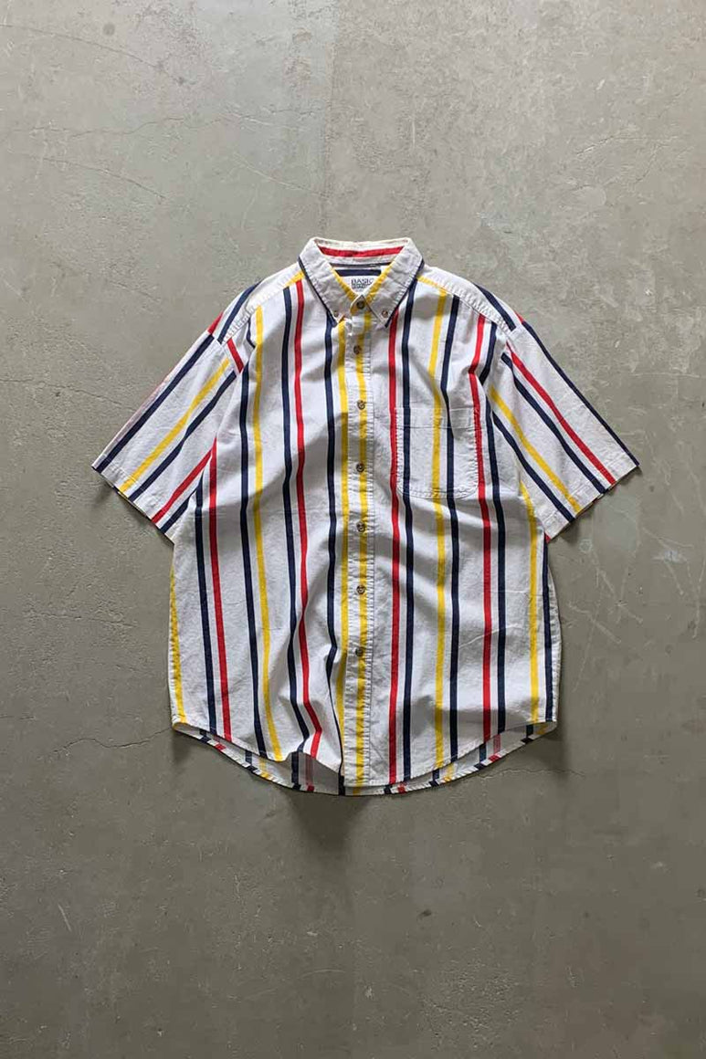 S/S STRIPE SHIRT / WHITE [SIZE: M USED]