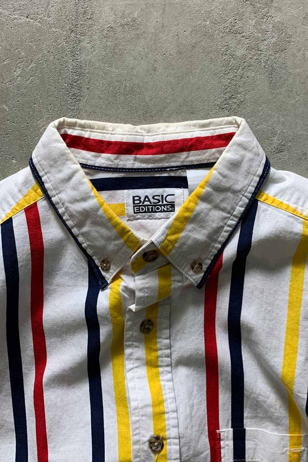 S/S STRIPE SHIRT / WHITE [SIZE: M USED]
