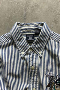 90'S S/S STRIPE EMBROIDERY POCKET SHIRT / BLUE [SIZE: S USED]