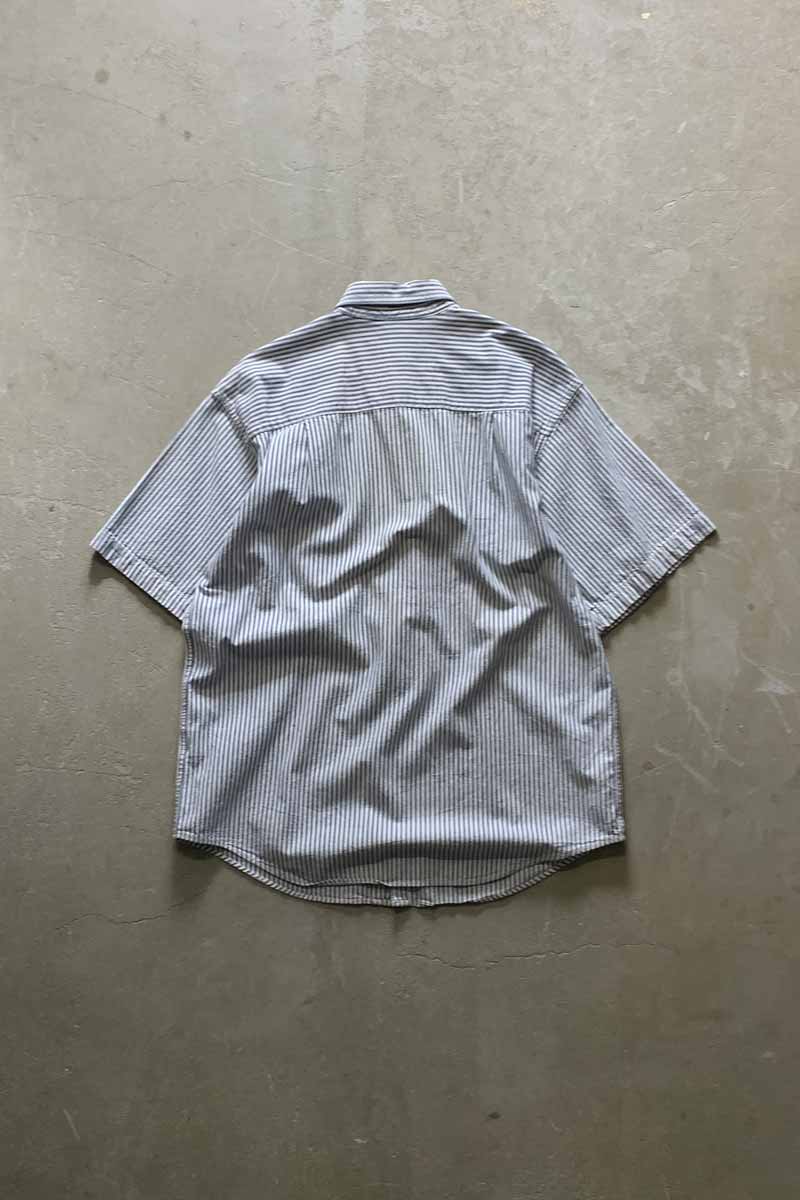 90's S/S STRIPE EMBROIDERY POCKET SHIRT / BLUE [SIZE: S USED]