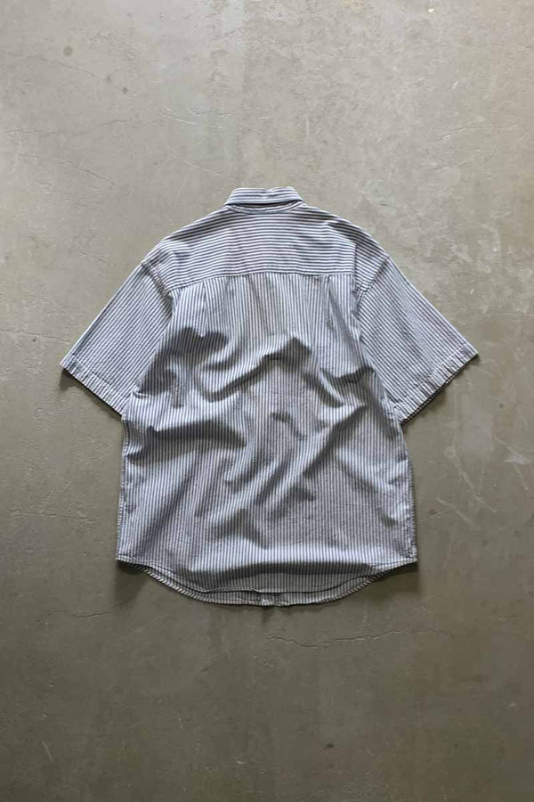 90's S/S STRIPE EMBROIDERY POCKET SHIRT / BLUE [SIZE: S USED]