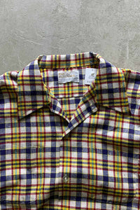 MADE IN USA 80'S S/S OPEN COLLAR MADRAS CHECK SHIRT / MULTI [SIZE: L USED]