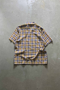 MADE IN USA 80'S S/S OPEN COLLAR MADRAS CHECK SHIRT / MULTI [SIZE: L USED]